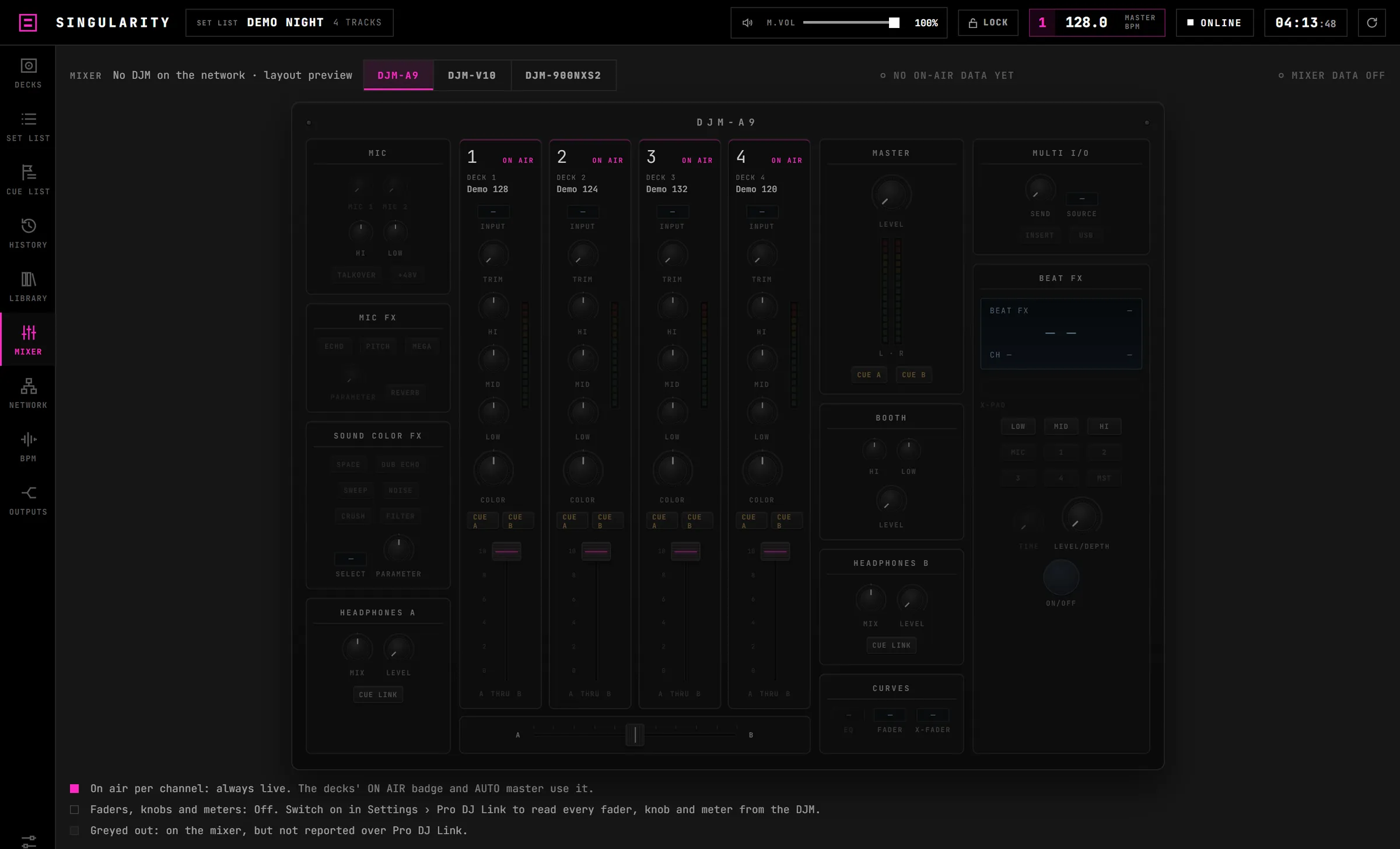 The DJM mixer read live over Pro DJ Link